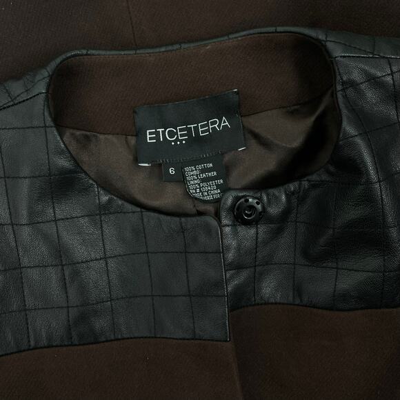 Etcetera Leather Trim Long Coat Jacket Turnlock Closure Brown Size 6 - Picture 10 of 10